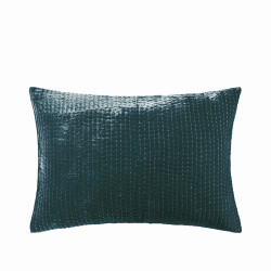  Coussin rectangulaire en lin et velours de soie 70x50 - vert céleste  Samarcande