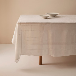  Nappe carrée en lin blanc 180X180  Mosaique
